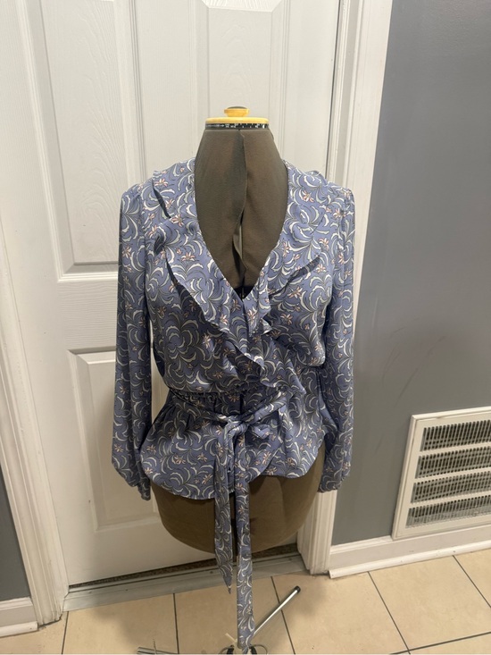 Max Studio Tops - Max Studio Blue Floral Wrap Blouse with Tie Waist